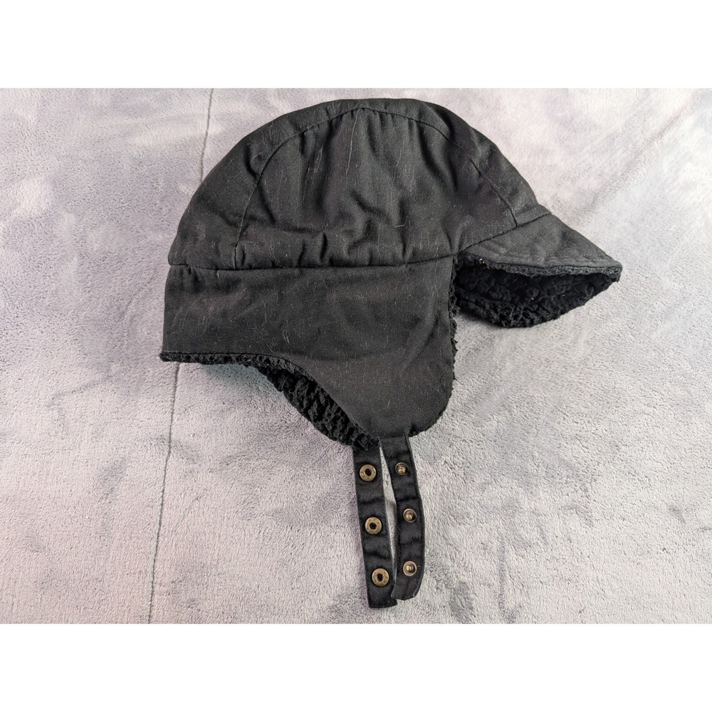 Ole America Black Trapper Hat Ear Flaps Faux Shearling Quilted Lining S - Picture 5 of 8
